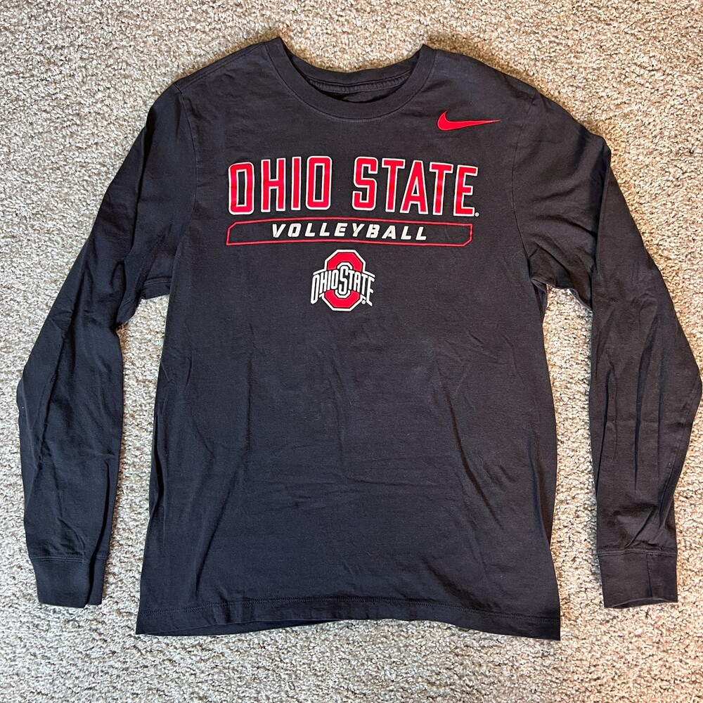 Nike Ohio State Buckeyes Volleyball T Shirt Mens Small Gray Long Sleeve Dri-Fit